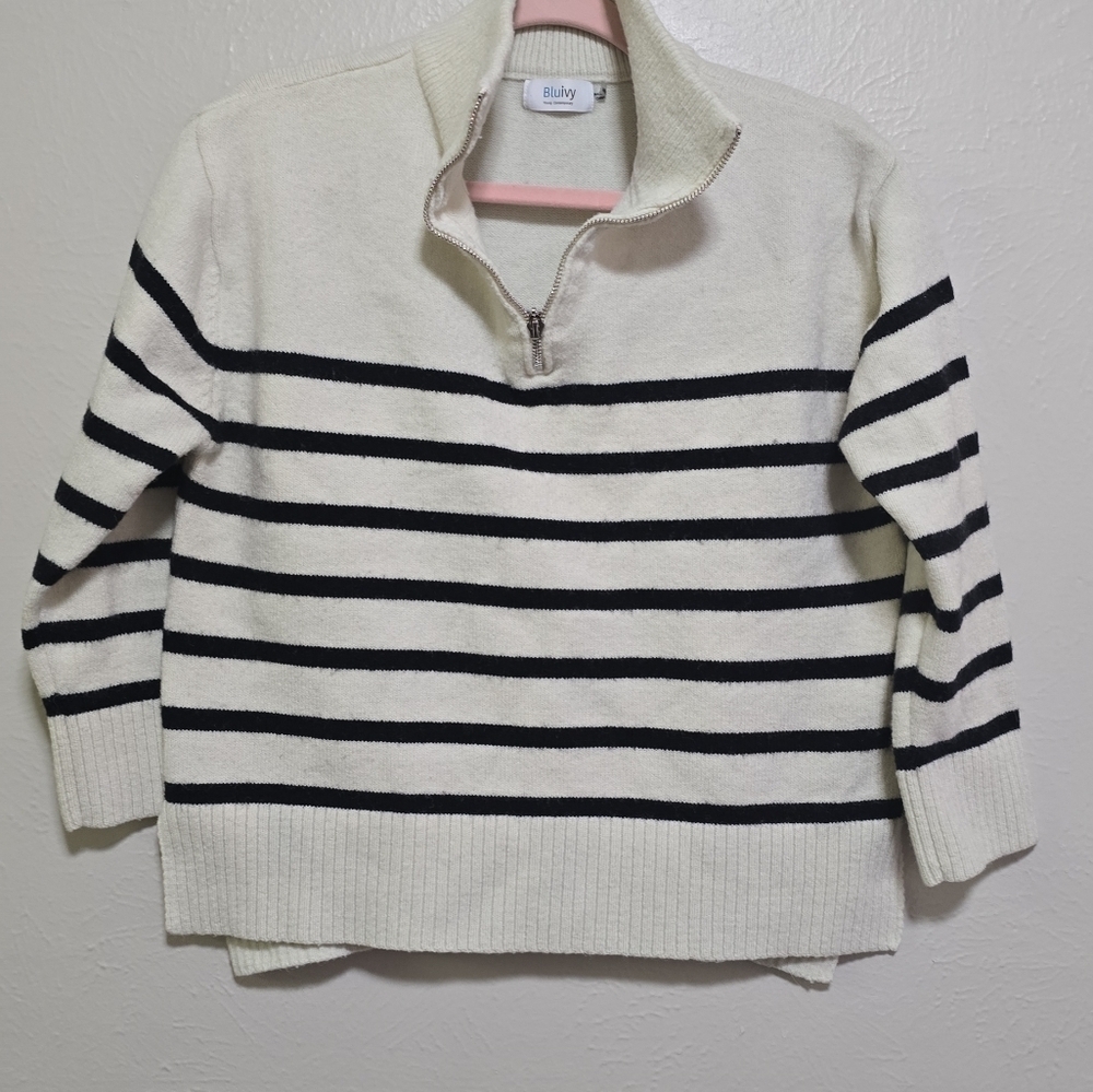 Bluivy Quarter Zip Up Stripe Pullover - Picture 1 of 10